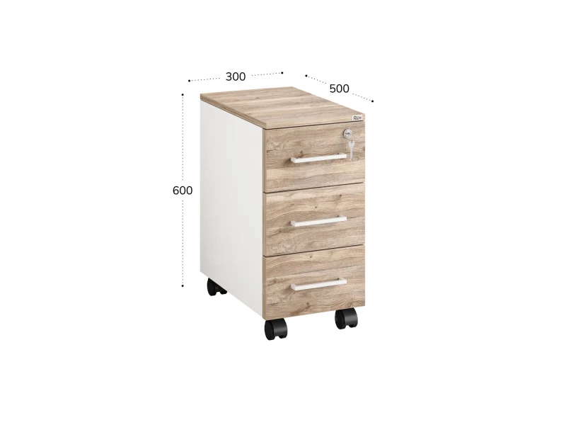Тумба мобильная,3 ящика 300x500x600 RM123-30x50 Дуб Маувелла/Белый