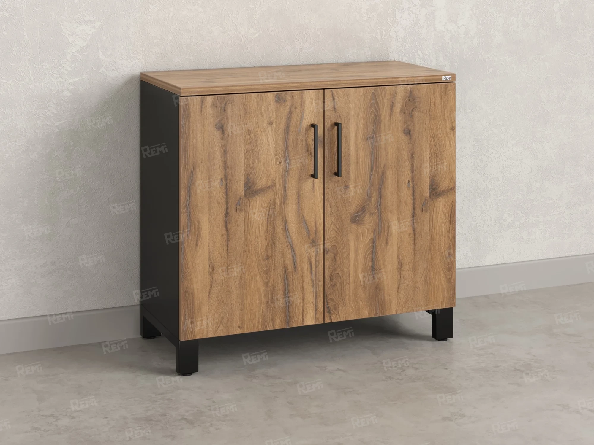 Шкаф низкий распашной, 2 уровня 900x600x850 RM147-90x60 Дуб Юстус/Черный