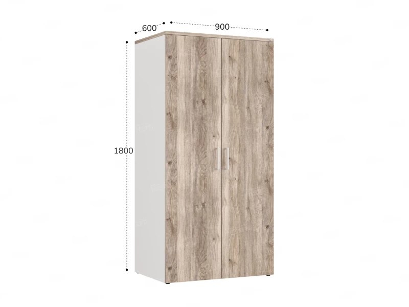 Гардероб, на регулируемых опорах, штанга, 1 полка 900x600x1800 RM159-90x60 Дуб Маувелла/Белый