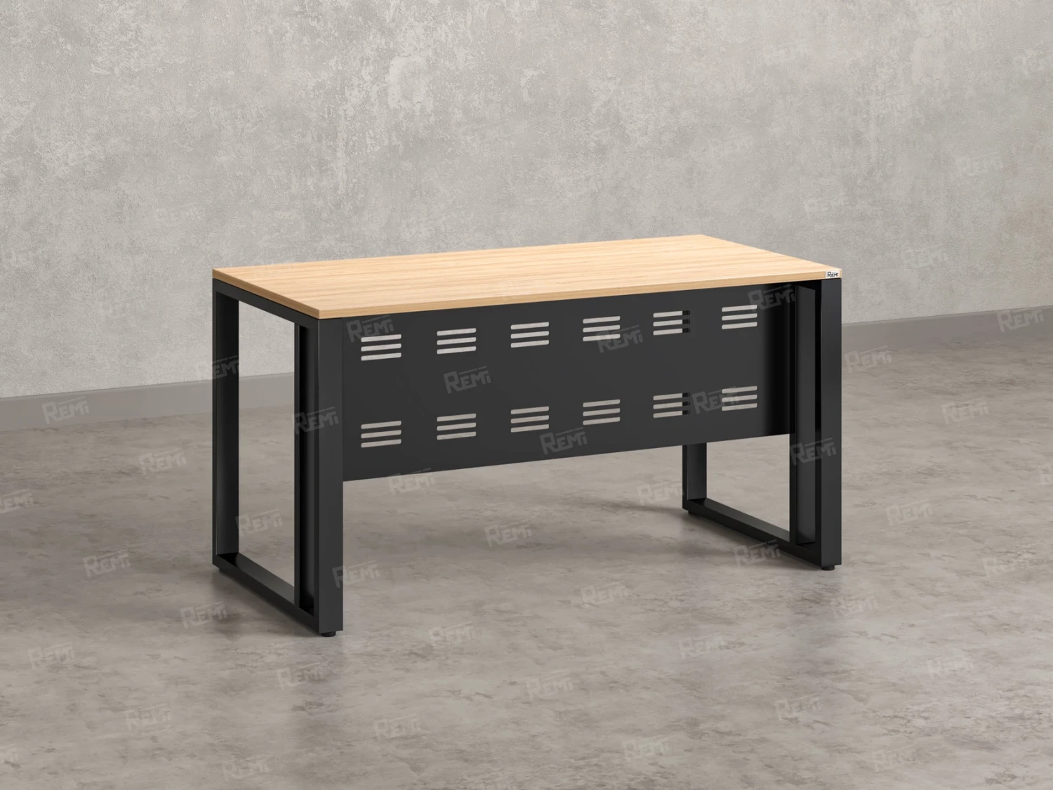 Стол прямой на О-образных опорах с металлическим экраном 1000x800x750 RM042-10x8 Вяз Швейцарский светлый/Черный