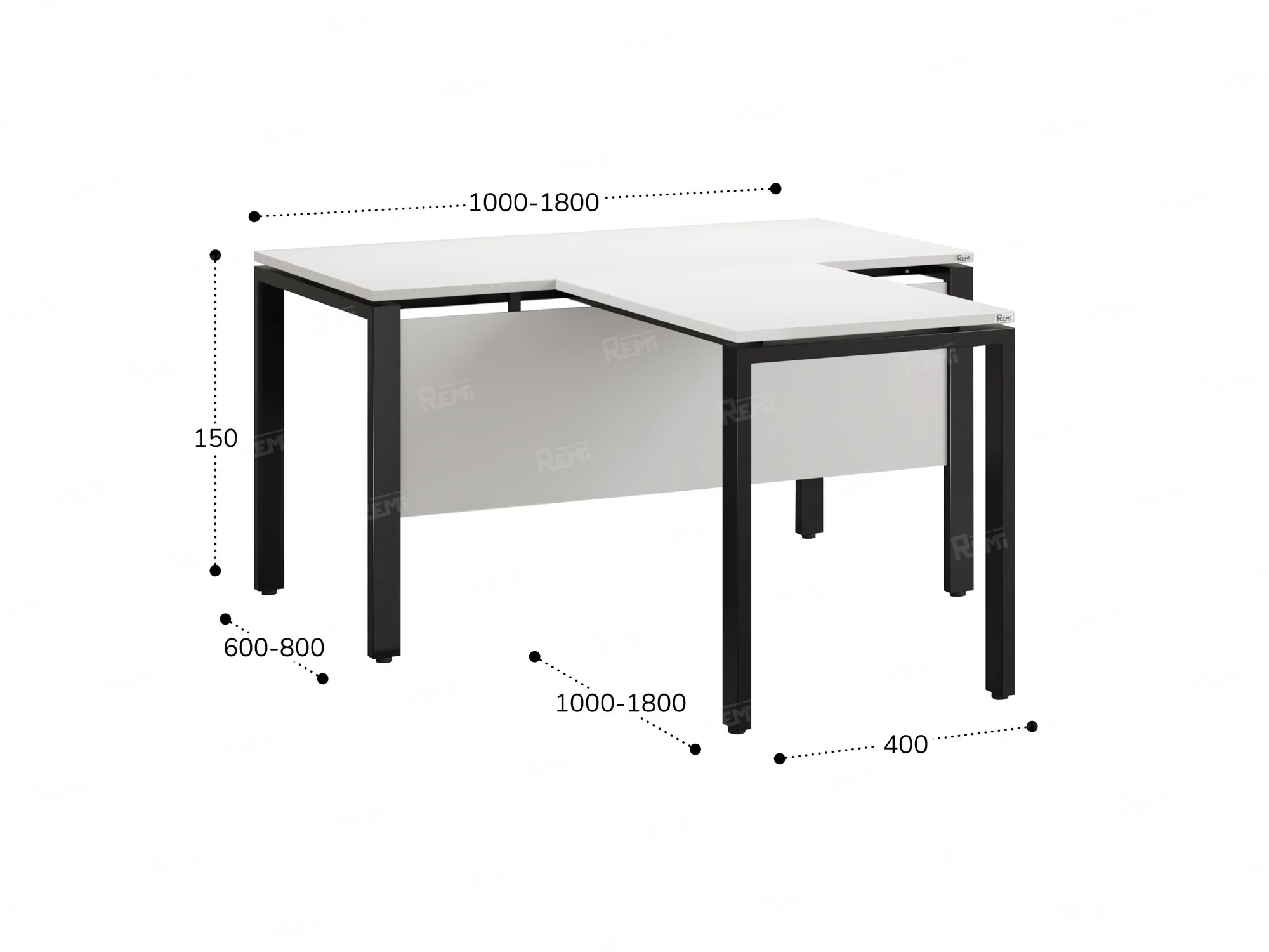 Стол с брифингом с парящей столешницей на П-образных опорах с экраном ЛДСП RM043-12x8 1200x2000x750 Белый/Черный
