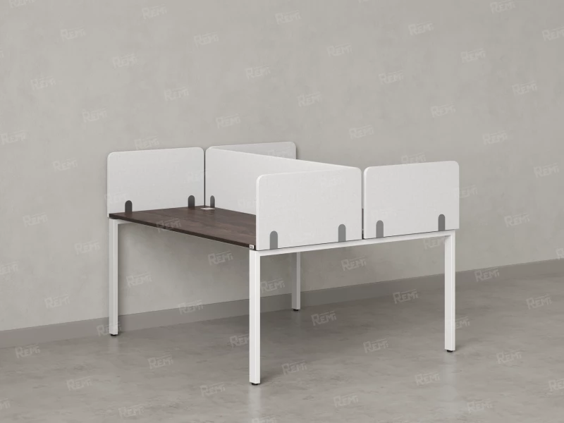 Бенч-система, 2 рабочих места, на П-образных опорах, 5 тканевых экрана 1200x1200x750 RM165-3-12x12 Дуб Апрельский шоколад/Белый