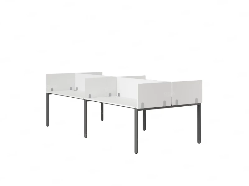 Бенч-система, 4 рабочих места, на П-образных опорах, 8 ЛДСП экранов 2000x1200x750 RM166-2-10x12 Белый/Серый