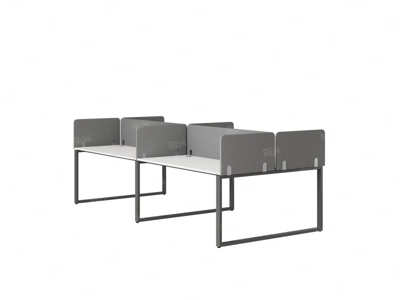 Бенч-система, 4 рабочих места, на О-образных опорах, 8 тканевых экранов 2400x1600x750 RM170-1-12x16 Белый/Серый