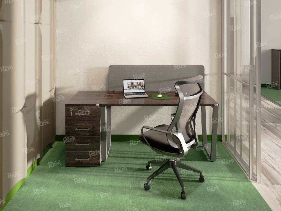 Стол прямой, подвесная тумба, ЛДСП экран, О-опора 1800x800x750 RM032-18x8 Дуб Апрельский шоколад/Серый