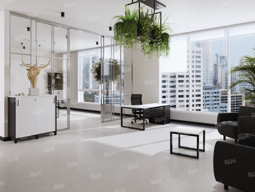 Стол прямой, подвесная тумба, ЛДСП экран, П-опора 1800x800x750 RM031-18x8 Белый/Черный