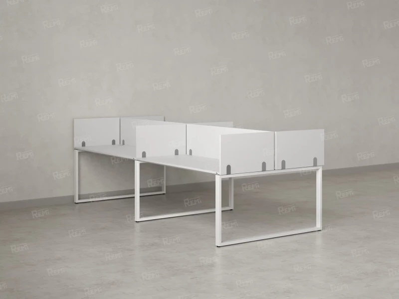 Бенч-система, 4 рабочих места, на О-образных опорах, 8 ЛДСП экранов 2400x1600x750 RM170-1-12x16 Белый/Белый