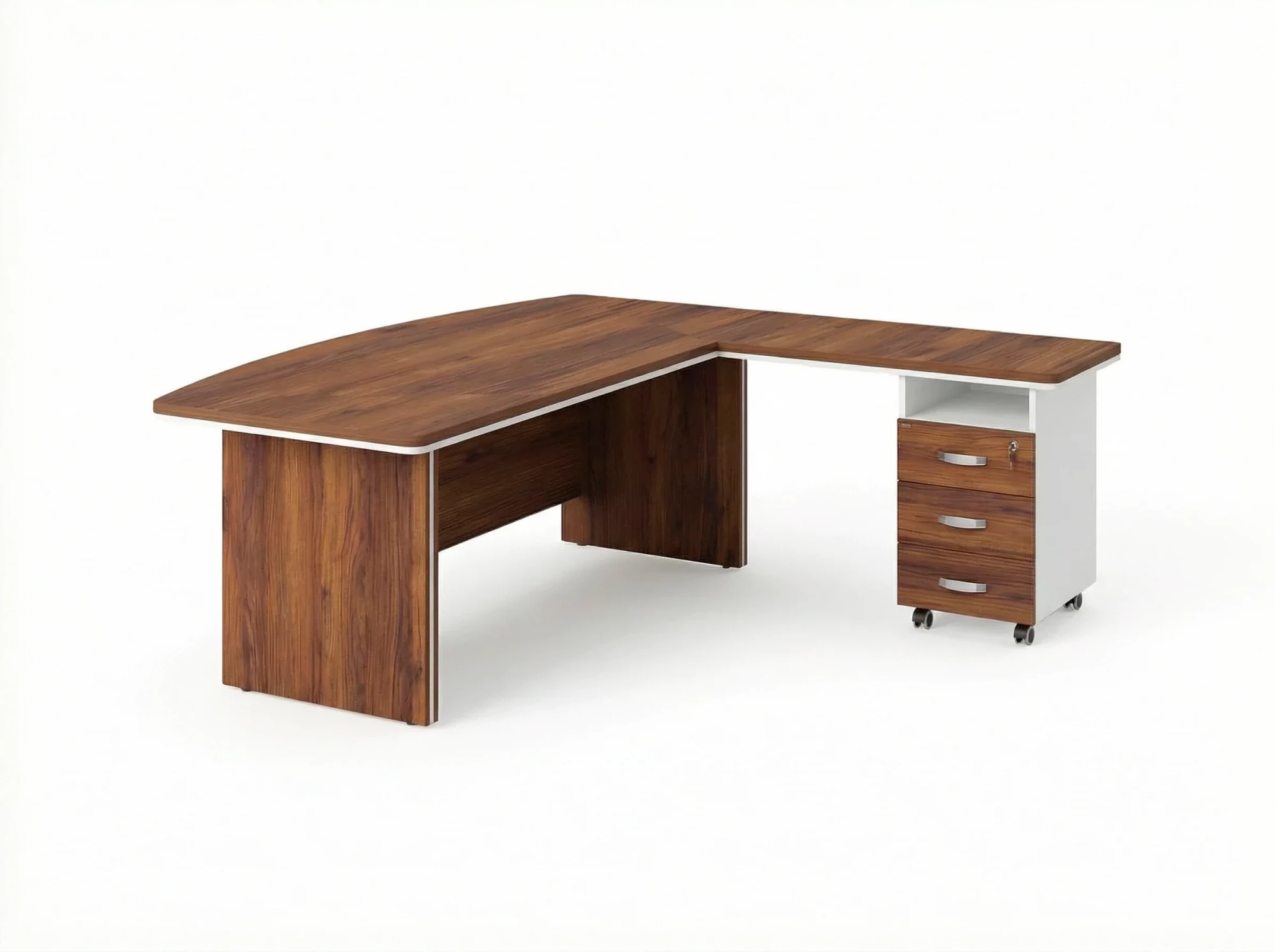 BRL RB071-160x200R Стол руководителя угловой R с тумбой 3 ящика 1600х2000х760 Орех Вармия/Белый