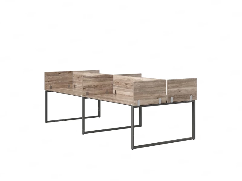 Бенч-система, 4 рабочих места, на О-образных опорах, 8 ЛДСП экранов 3200x1600x750 RM170-1-16x16 Дуб Маувелла/Серый