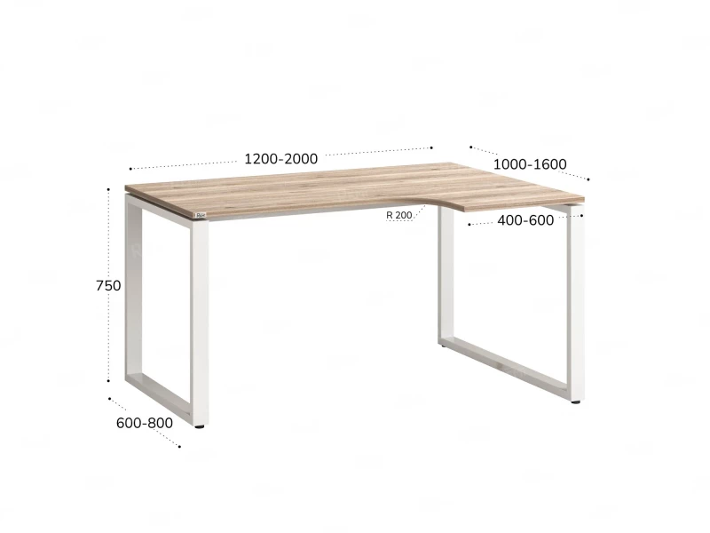 Стол угловой, О-опора, правый 1400x800/1000x750, RM054-14x8-10 Дуб Маувелла/Белый
