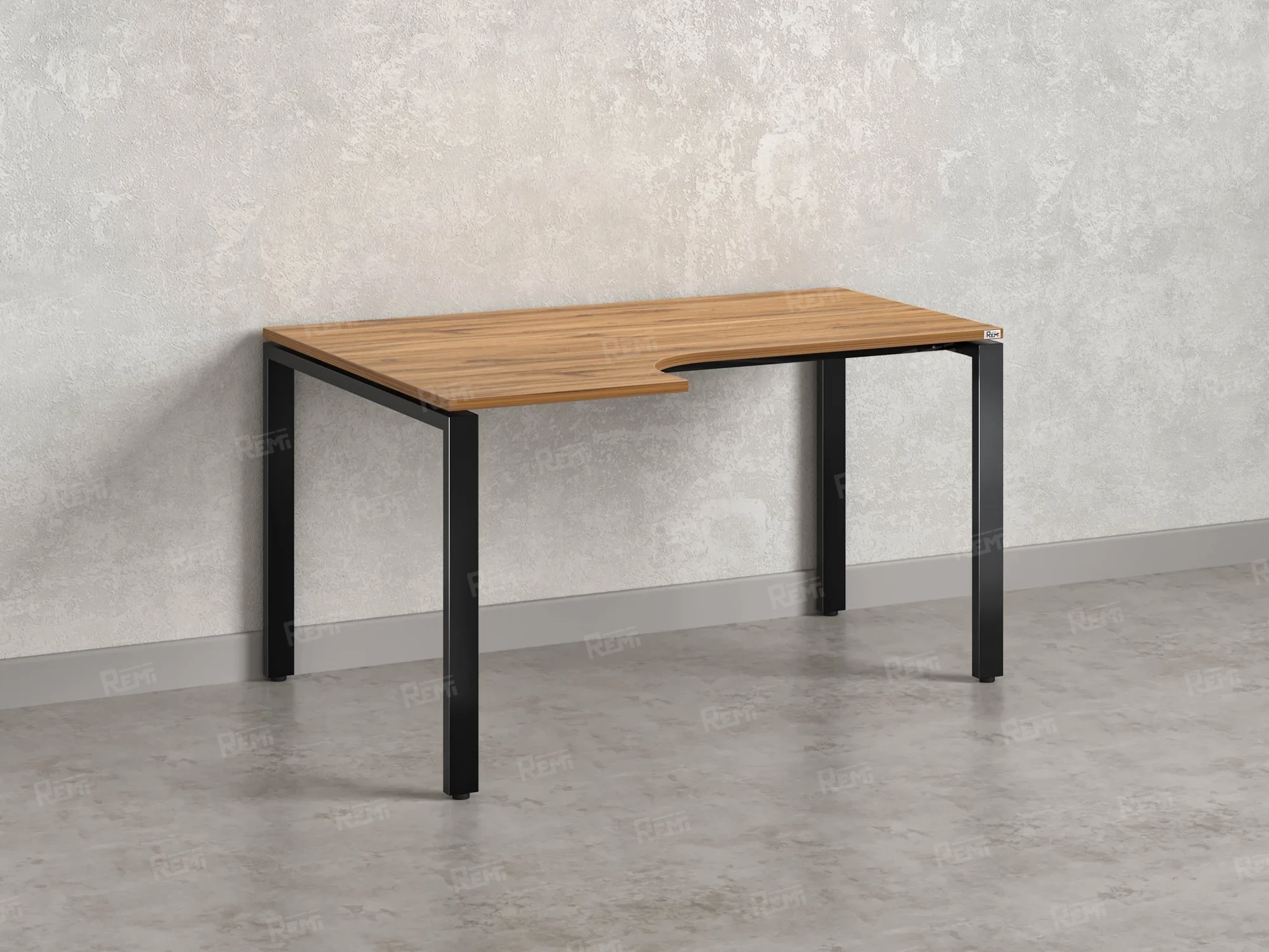 Стол угловой, П-опора, левый 1400x900/1200x750, RM053-14x9-12 Дуб Юстус/Черный