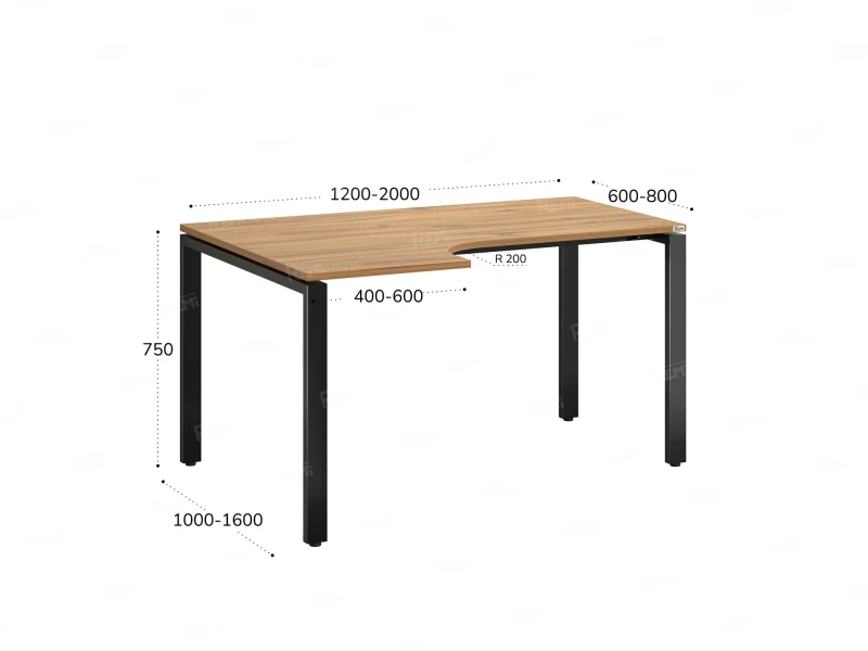 Стол угловой, П-опора, левый 1400x900/1200x750, RM053-14x9-12 Дуб Юстус/Черный