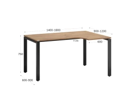 Стол угловой, П-опора, правый 1800x900/1200x750, RM052-18x9-12 Дуб Юстус/Черный
