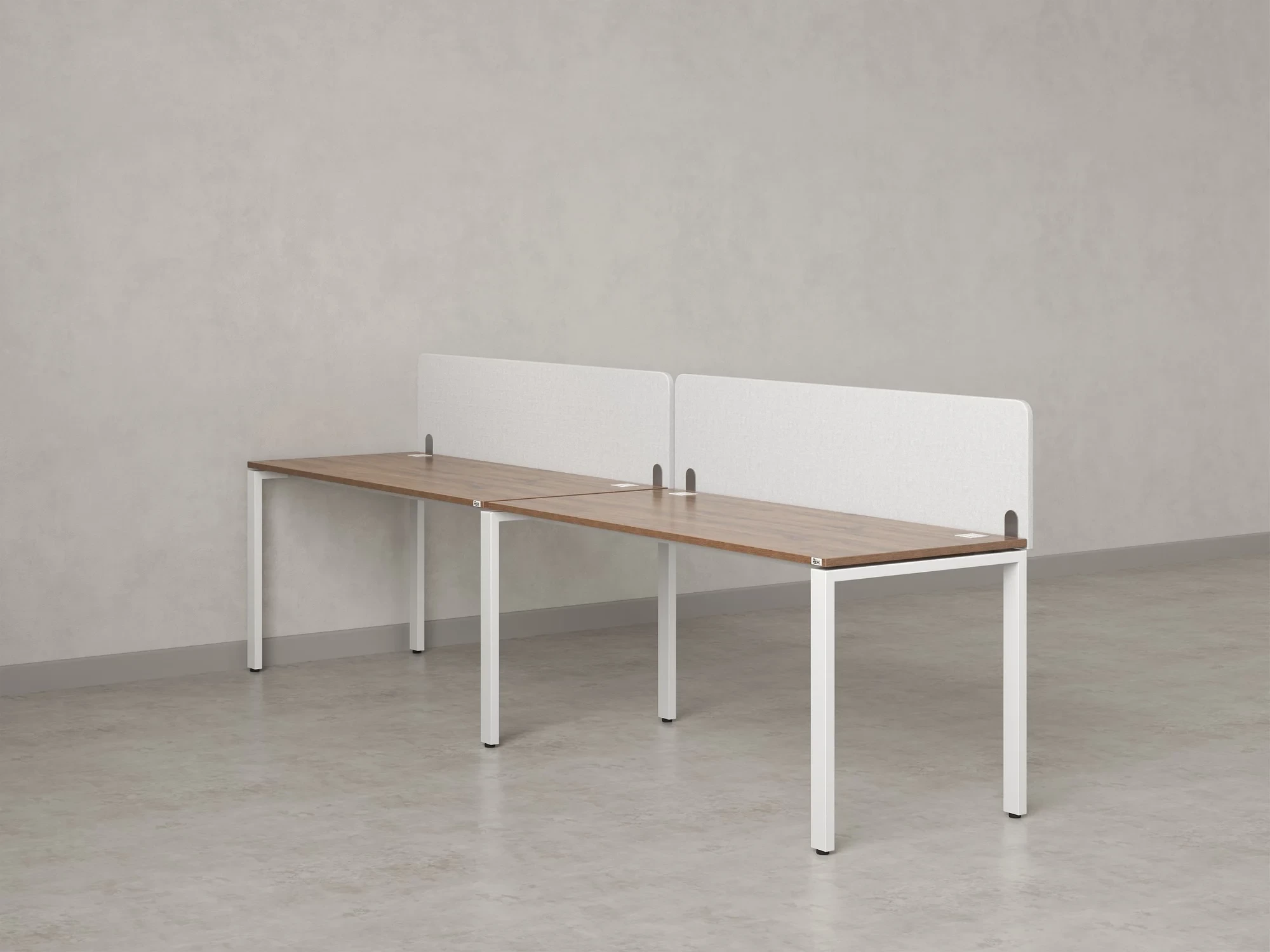 Бенч-система в 1 ряд, 2 рабочих места 2 тканевых экранов 2700x600x750 RM167-3-27x6 Дуб Юстус/Белый