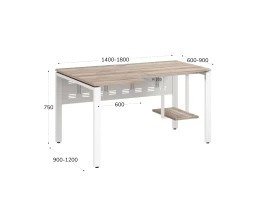 Стол угловой, экран металл, П-опора, левый 1400x800/1000x750, RM059-14x8-10 Дуб Маувелла/Белый