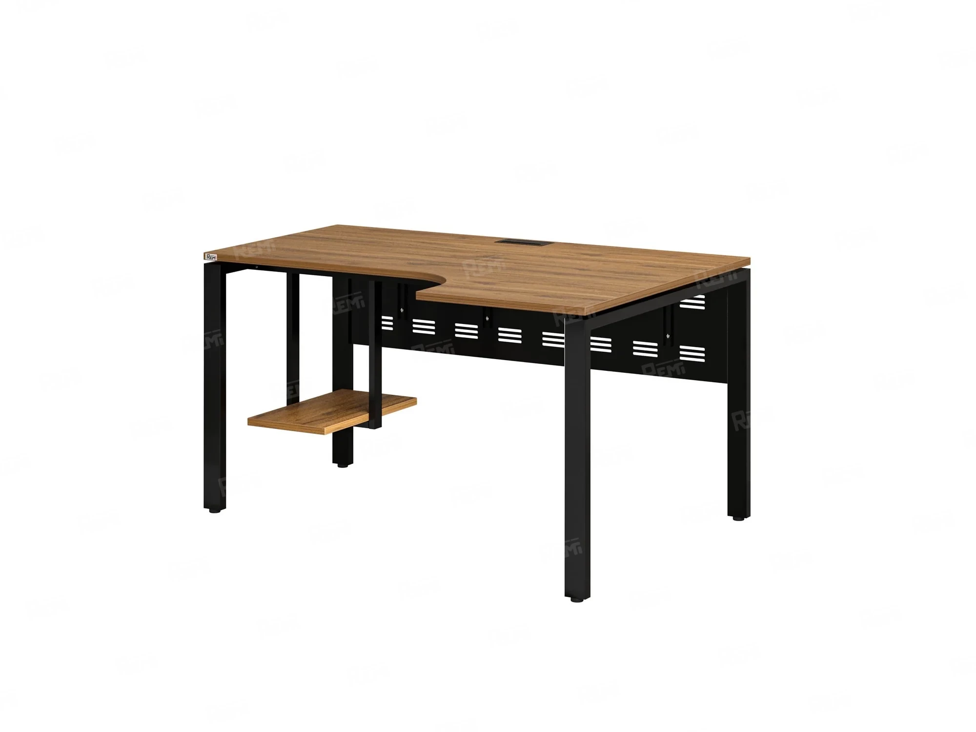 Стол угловой, экран металл, П-опора, правый 1400x900/1200x750, RM058-14x9-12 Дуб Юстус/Черный