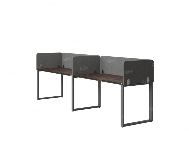 Бенч-система в 1 ряд, 2 рабочих места 5 тканевых экранов 2400x600x750 RM168-1-24x6 Дуб Апрельский шоколад/Серый