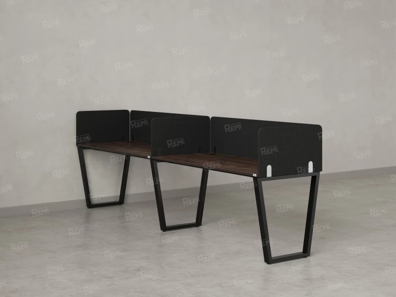 Бенч-система в 1 ряд, 2 рабочих места 5 тканевых экранов 2400x600x750 RM174-1-24x6 Дуб Апрельский шоколад/Черный