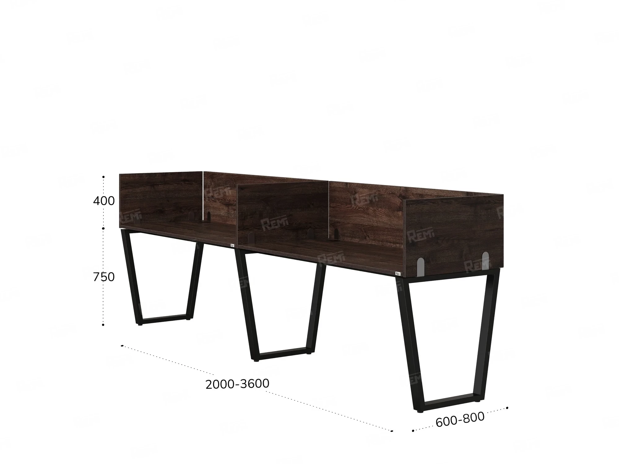 Бенч-система в 1 ряд, 2 рабочих места 5 ЛДСП экранов 2700x800x750 RM174-2-27x8 Дуб Апрельский шоколад/Черный