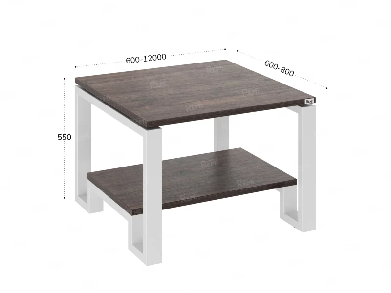 Журнальный стол с полкой 600x600x550 RM181-6x6 Дуб Апрельский шоколад/Белый