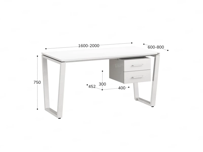Стол прямой с подвесной тумбой 2 ящика, U-опора 2000x600x750 RM035-20x6 Белый/Белый