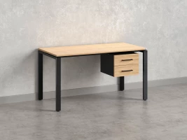 Стол прямой с подвесной тумбой 2 ящика, П-опора 2000x700x750 RM039-20x7 Вяз Швейцарский светлый/Черный