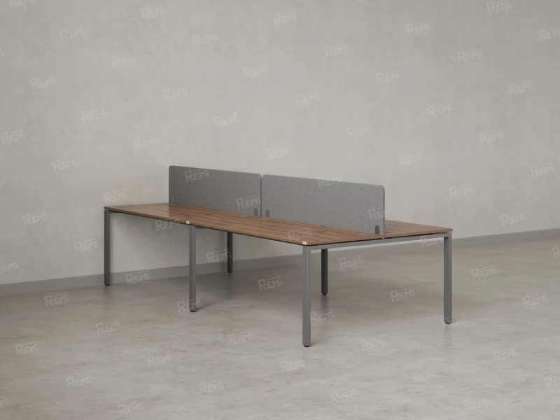 Бенч-система, 4 рабочих места, на П-образных опорах, 2 тканевых экранов 2800x1200x750 RM166-3-14x12 Дуб Юстус/Серый