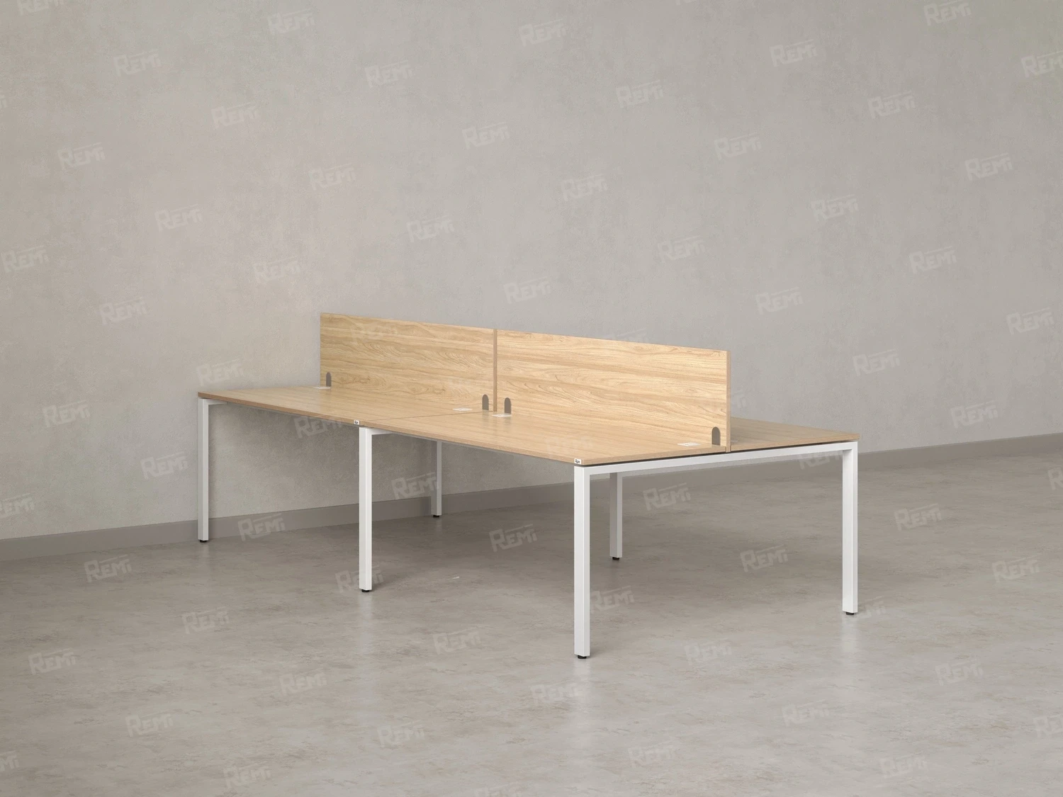 Бенч-система, 4 рабочих места, на П-образных опорах, 2 ЛДСП экранов 2400x1600x750 RM166-4-12x16 Вяз Швейцарский светлый/Белый