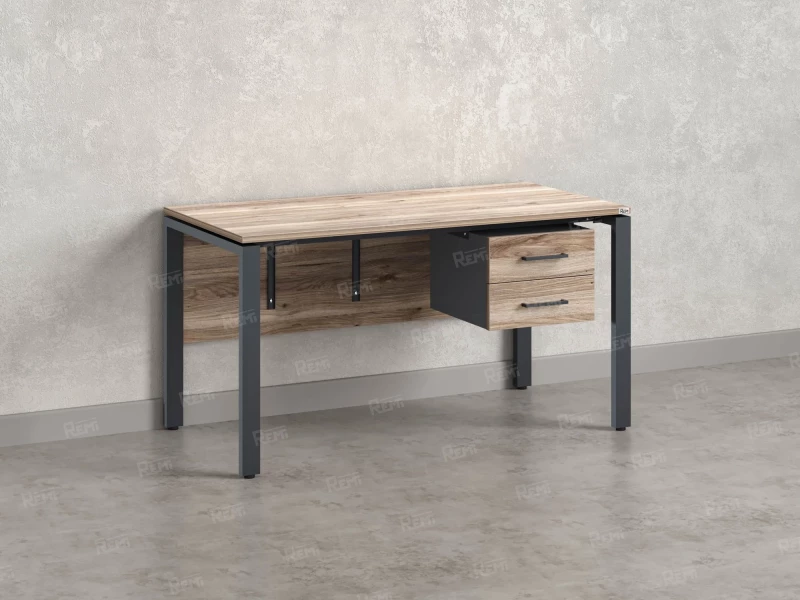 Стол прямой, подвесная тумба, ЛДСП экран, П-опора 1600x600x750 RM031-16x6 Дуб Маувелла/Серый