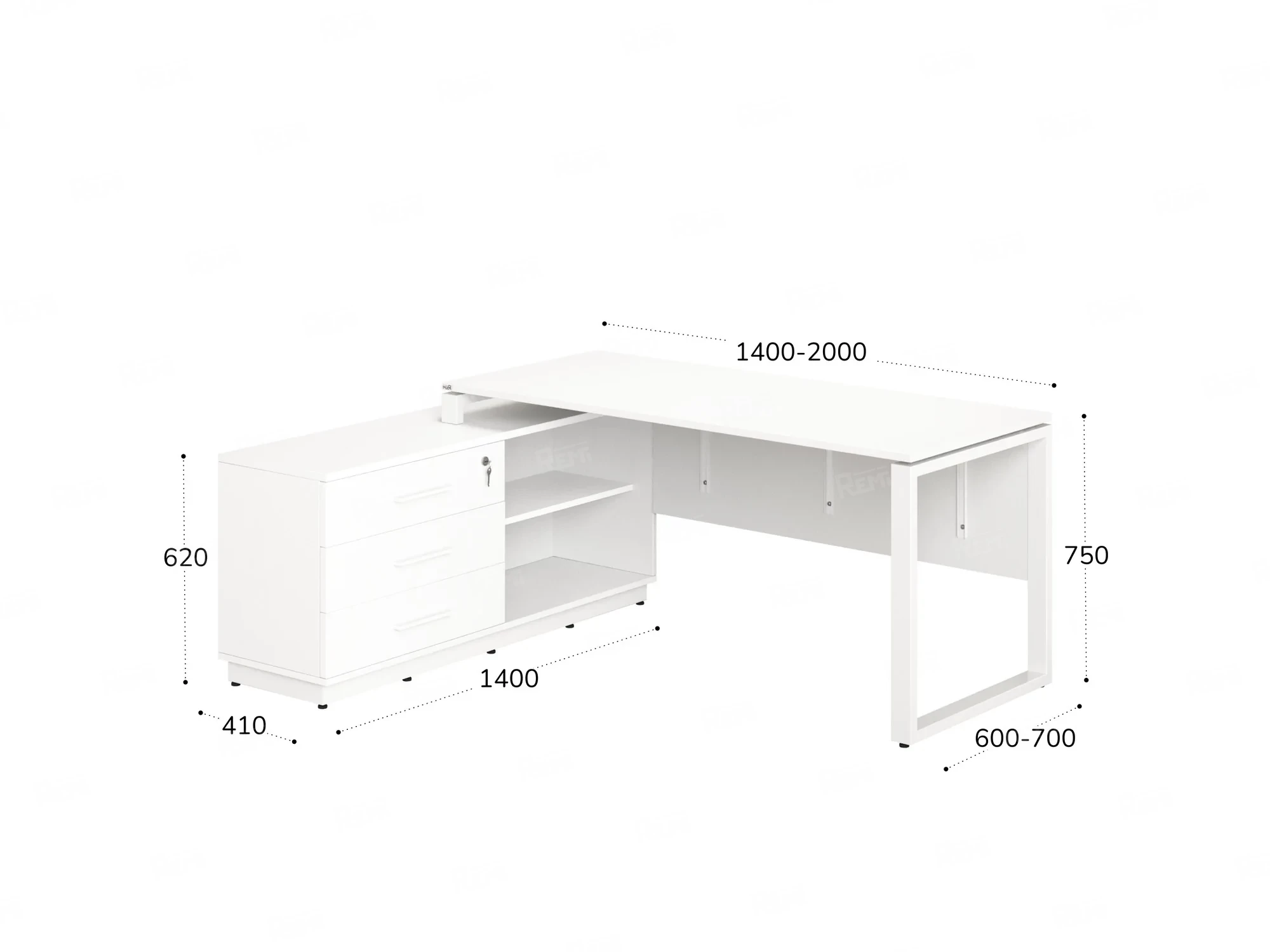 Стол прямой с тумбой L, ЛДСП экран, О-опора 1600x1400x750 RM013L-16x7 Белый/Белый
