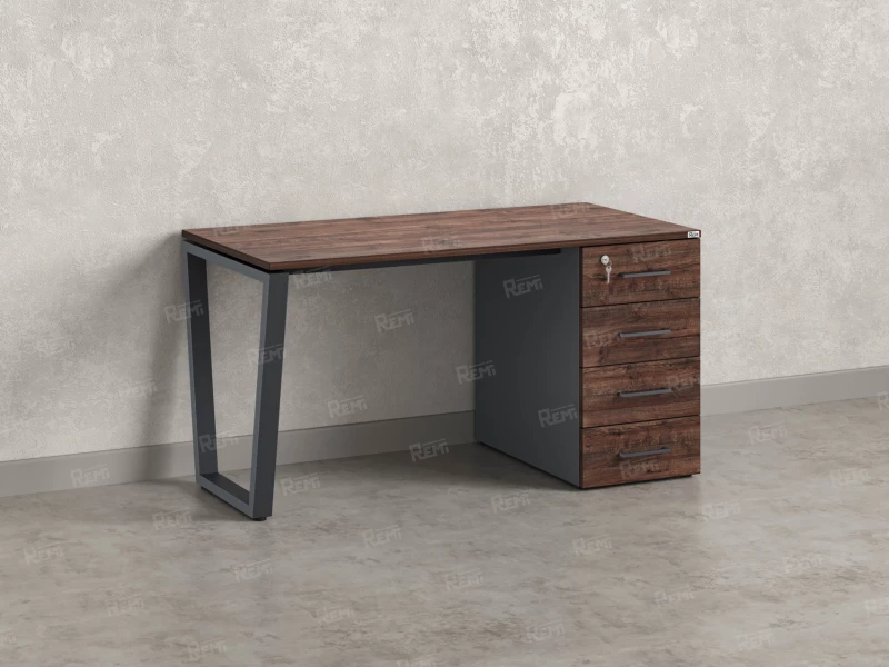 Стол прямой с тумбой на U-образных опоре, правый 1800x700x750 RM101-18x7 Дуб Апрельский шоколад/Серый