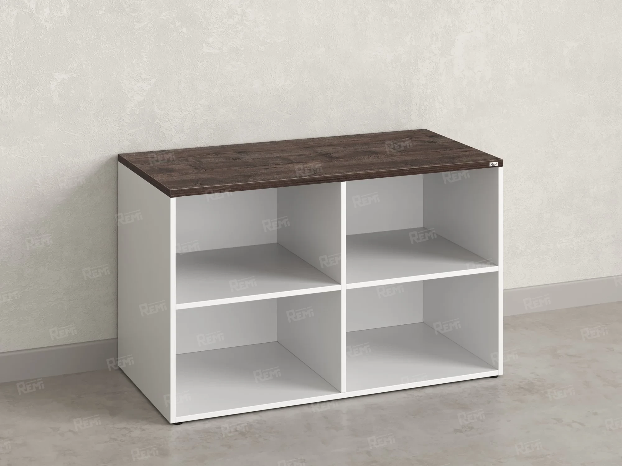 Стеллаж низкий, 4 ячейки 1200х600х750 RM146-12x6 Дуб Апрельский шоколад/Белый