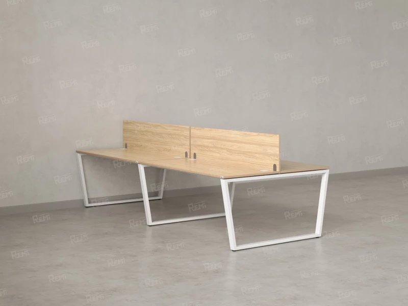 Бенч-система, 4 рабочих места, на U-образных опорах, 2 ЛДСП экранов 2400x1600x750 RM173-4-12x16 Вяз Швейцарский светлый/Белый