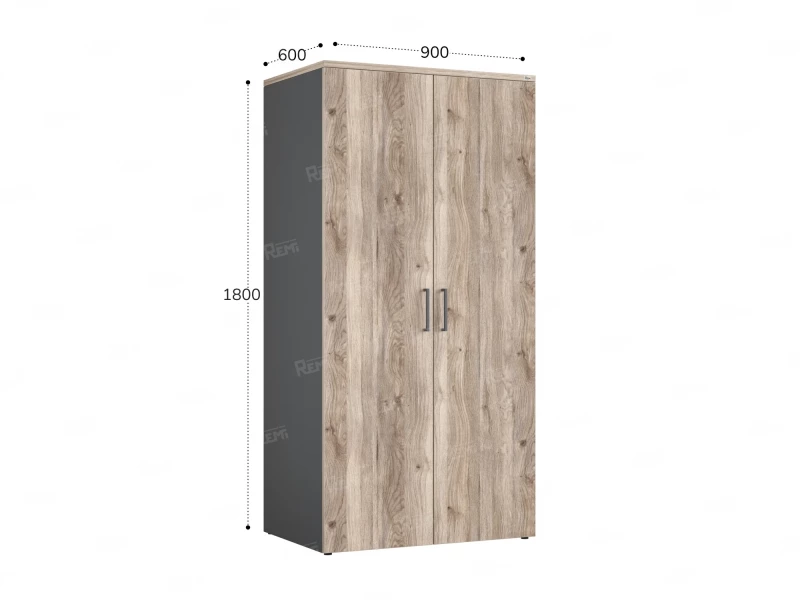 Гардероб, на регулируемых опорах, штанга, 1 полка 900x600x1800 RM159-90x60 Дуб Маувелла/Серый