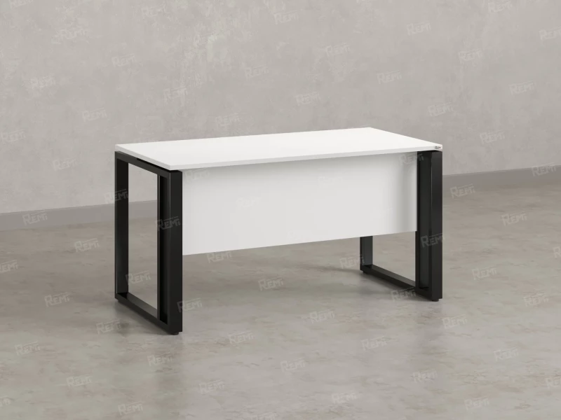 Стол прямой на О-образных опорах с экраном ЛДСП 1800x700x750 RM041-18x7 Белый/Черный