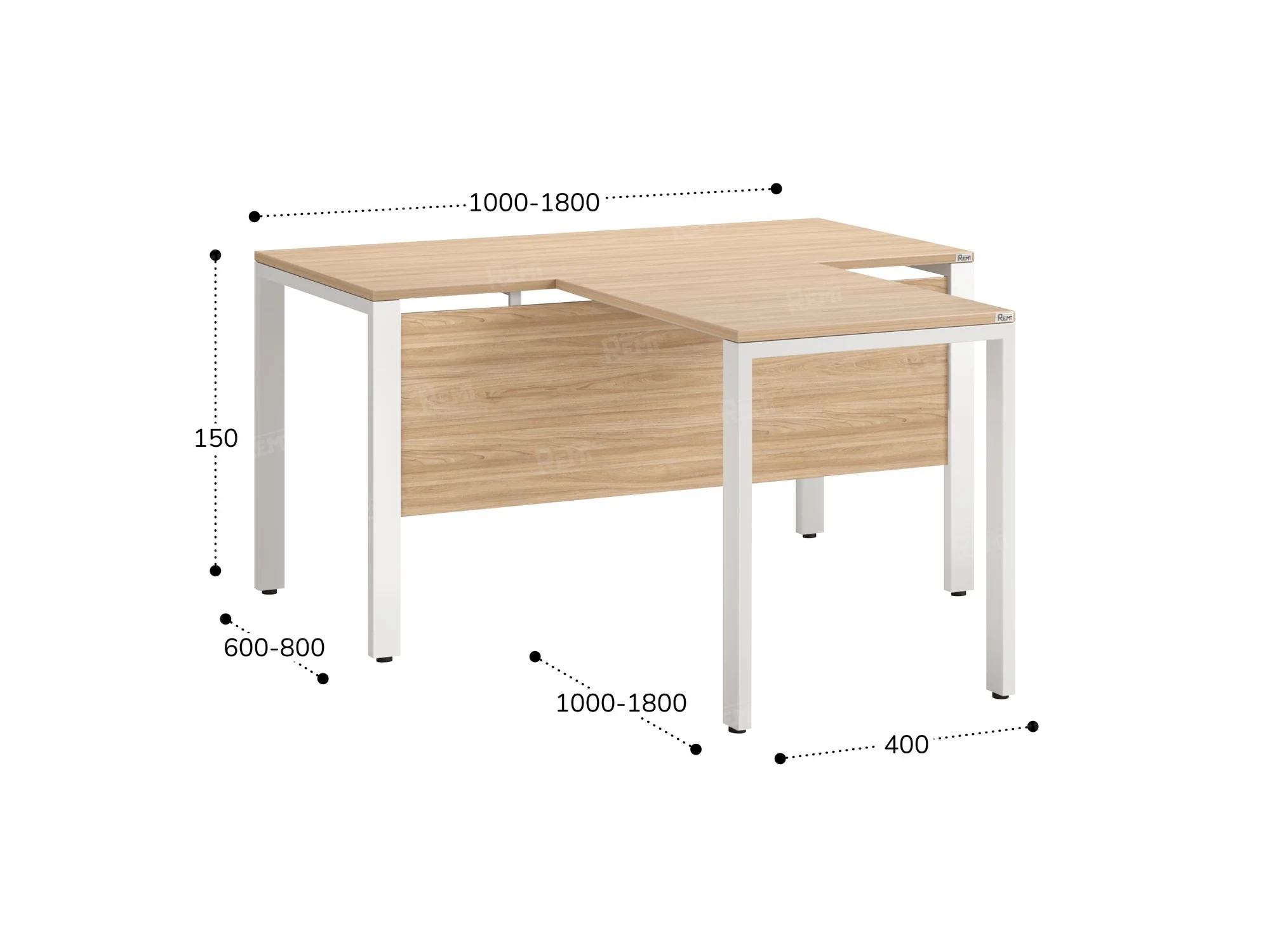 Стол с брифингом на П-образных опорах с экраном ЛДСП RM044-16x7 1600x2300x750 Вяз Швейцарский светлый/Белый