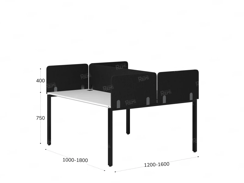Бенч-система, 2 рабочих места, на П-образных опорах, 5 тканевых экрана 1600x1400x750 RM165-3-16x14 Белый/Черный