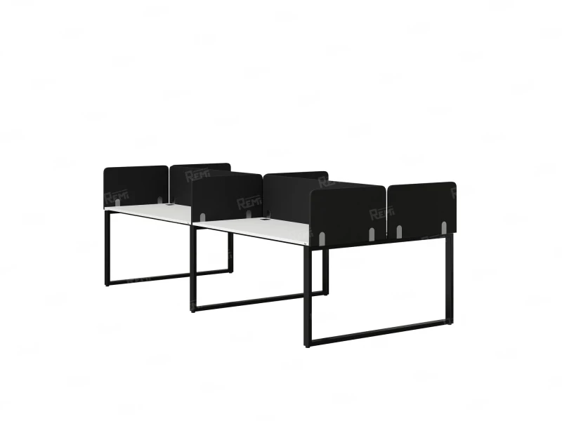 Бенч-система, 4 рабочих места, на О-образных опорах, 8 тканевых экранов 2400x1600x750 RM170-1-12x16 Белый/Черный