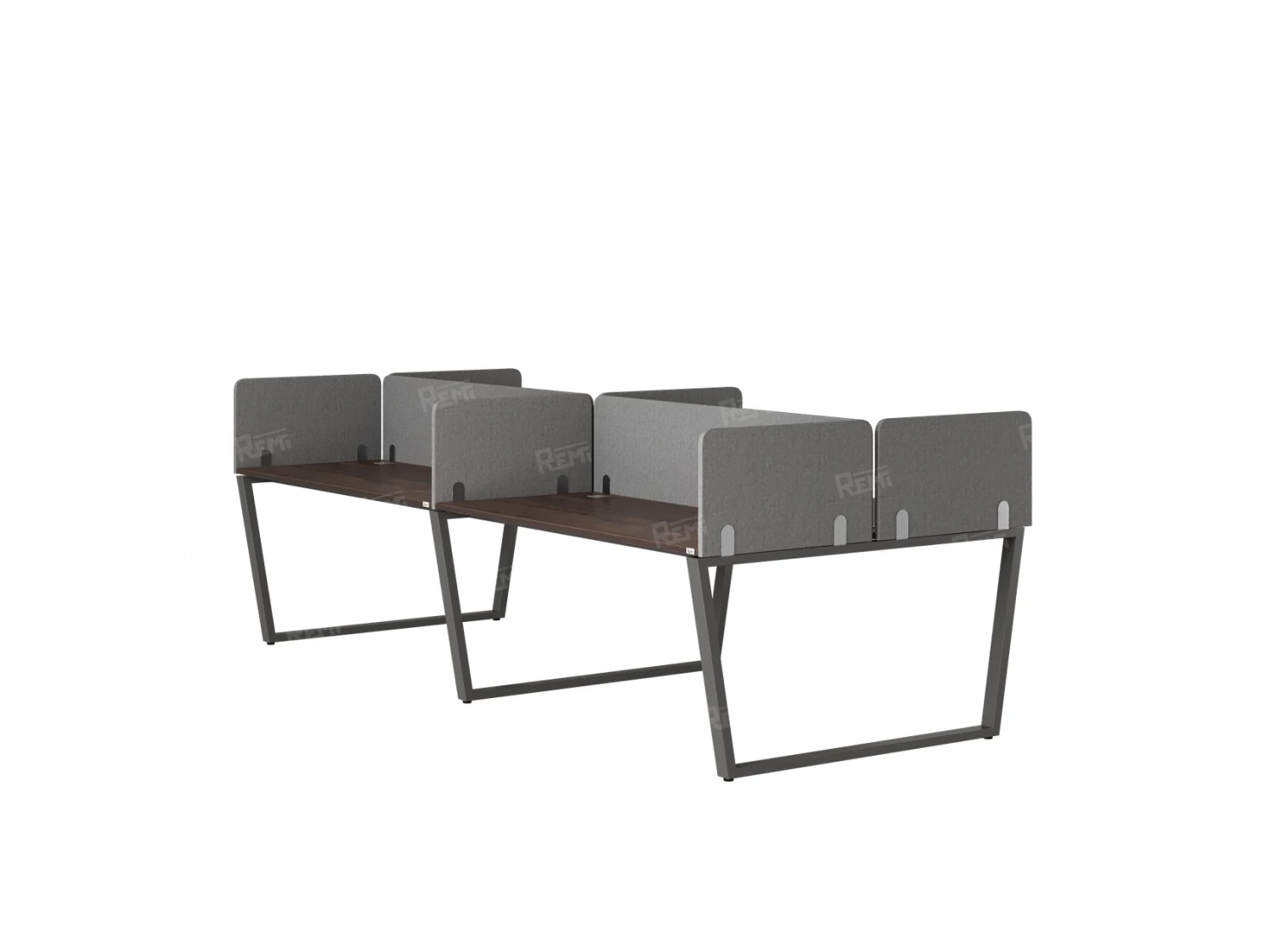 Бенч-система, 4 рабочих места, на U-образных опорах, 8 тканевых экранов 2400x1200x750 RM173-1-12x12 Дуб Апрельский шоколад/Серый