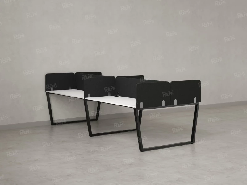 Бенч-система, 4 рабочих места, на U-образных опорах, 8 тканевых экранов 3200x1400x750 RM173-1-16x14 Белый/Черный