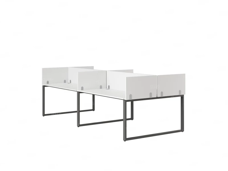 Бенч-система, 4 рабочих места, на О-образных опорах, 8 ЛДСП экранов 2400x1600x750 RM170-1-12x16 Белый/Серый