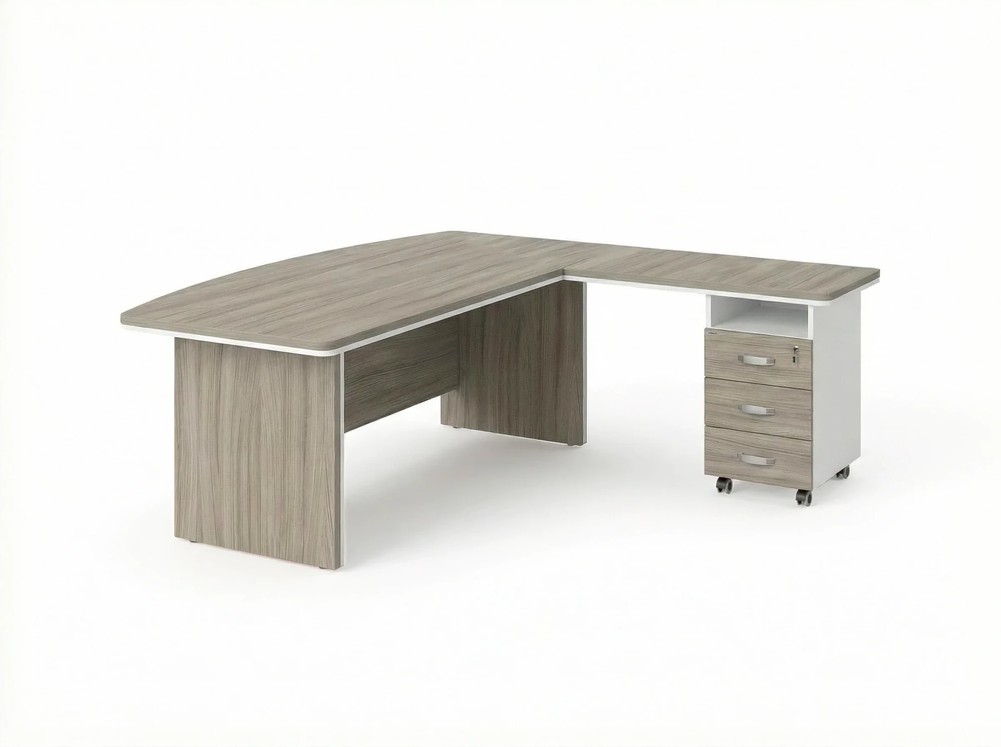 BRL RB071-160x200R Стол руководителя угловой R с тумбой 3 ящика 1600х2000х760 Шорвуд/Белый