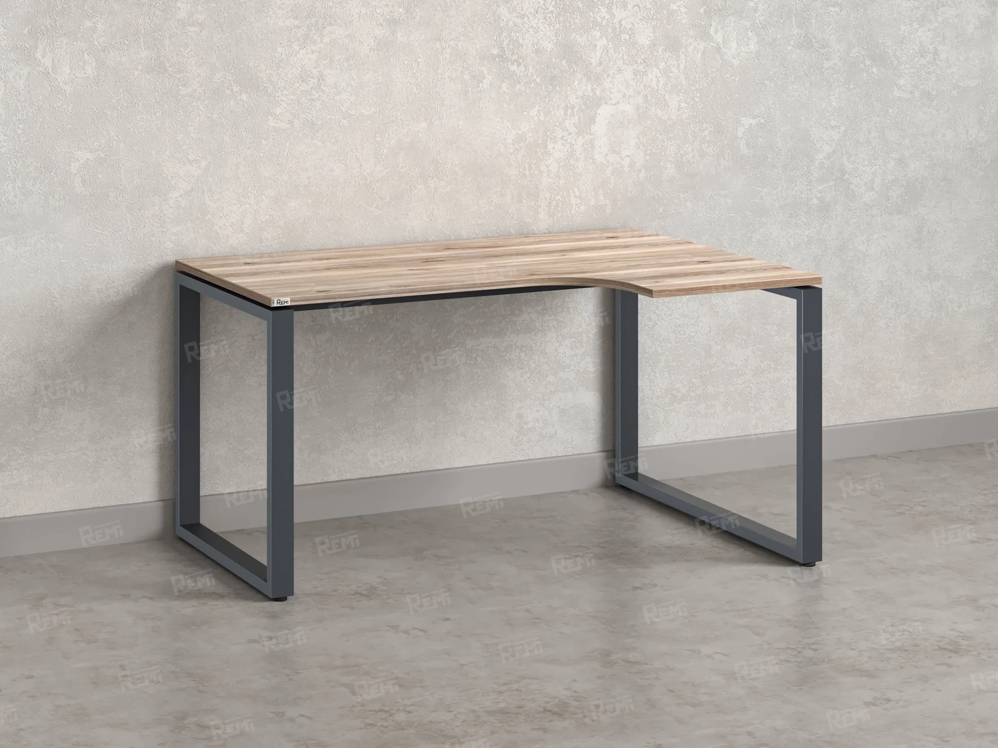 Стол угловой, О-опора, правый 1400x800/1000x750, RM054-14x8-10 Дуб Маувелла/Серый