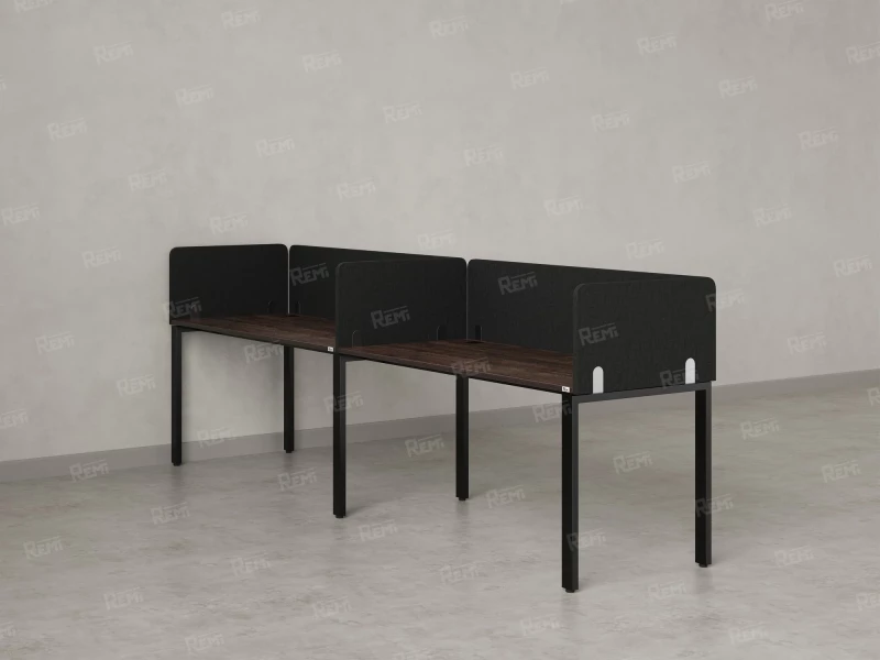 Бенч-система в 1 ряд, 2 рабочих места 5 тканевых экранов 2400x600x750 RM167-1-24x6 Дуб Апрельский шоколад/Черный