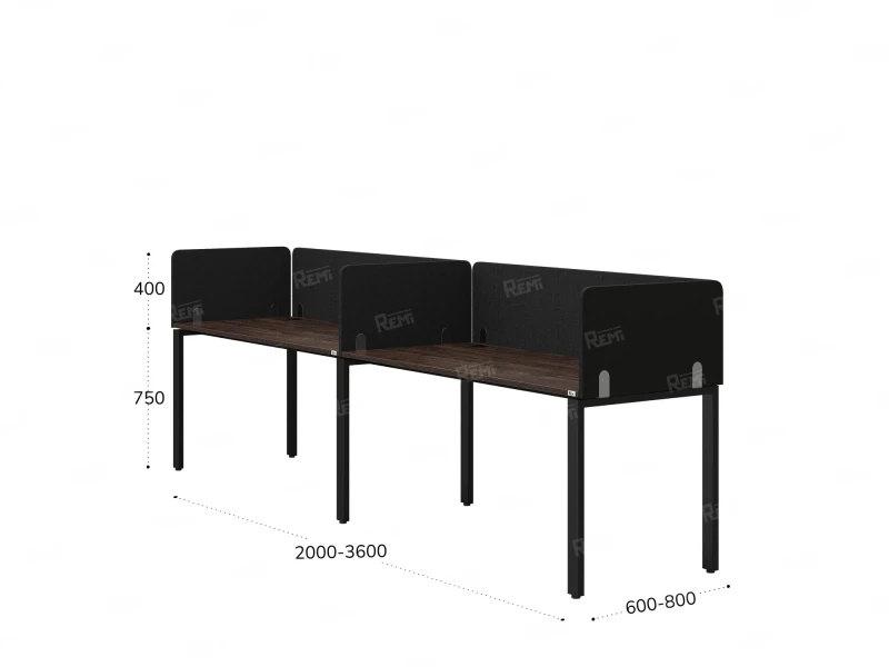 Бенч-система в 1 ряд, 2 рабочих места 5 тканевых экранов 2400x600x750 RM167-1-24x6 Дуб Апрельский шоколад/Черный