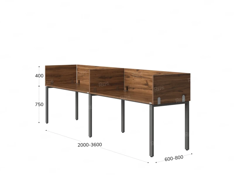 Бенч-система в 1 ряд, 2 рабочих места 5 ЛДСП экранов 2000x700x750 RM167-2-20x7 Дуб Юстус/Серый