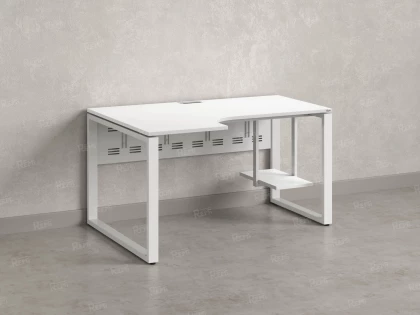 Стол угловой, экран металл, О-опора, левый 1400x600/900x750, RM056-14x6-9 Белый/Белый