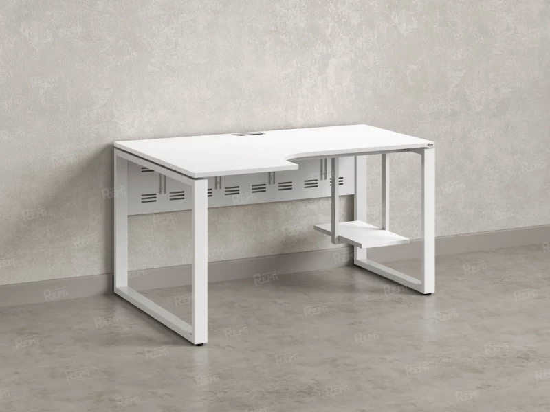 Стол угловой, экран металл, О-опора, левый 1400x600/900x750, RM056-14x6-9 Белый/Белый