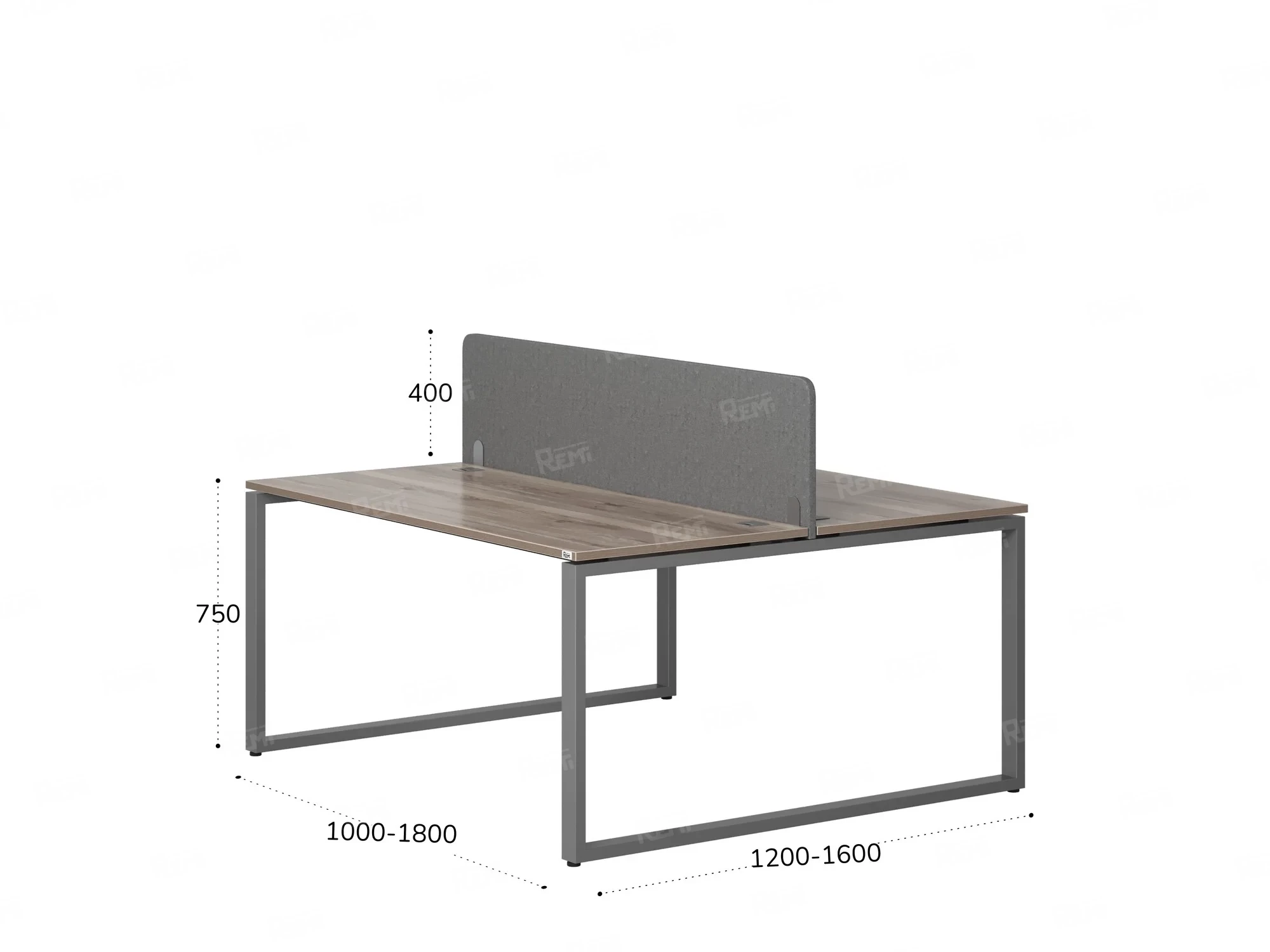 Бенч-система, 2 рабочих места, с одним тканевым экраном 1600x1200x750 RM169-1-16x12 Дуб Маувелла/Серый