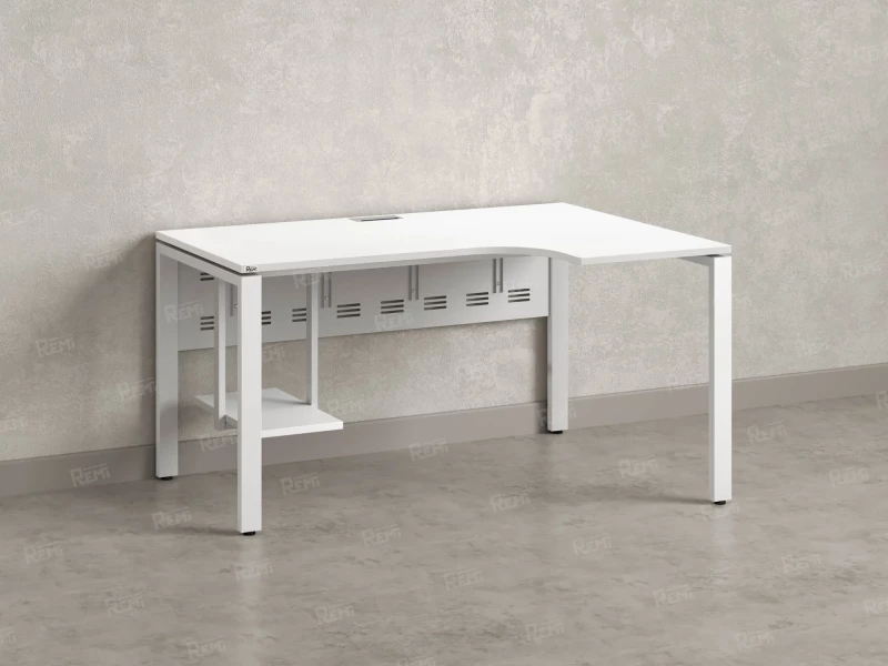 Стол угловой, экран металл, П-опора, правый 1600x600/900x750, RM058-16x6-9 Белый/Белый